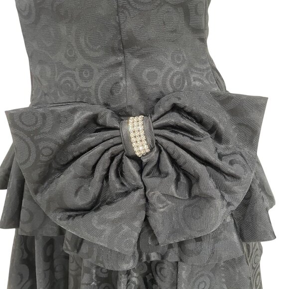 Vintage Pantagis Strapless Black Ruffle Dress Bow Detail Cocktail 80s Glam - Picture 6 of 11